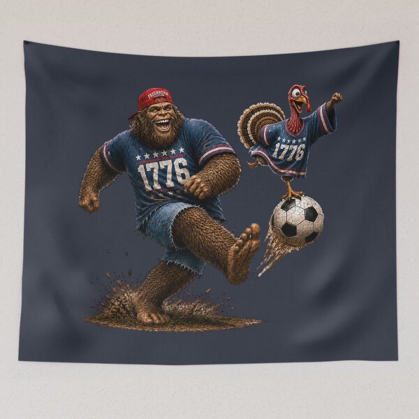 Item preview, Funny Bigfoot Kicking Soccer Ball With Turkey 1776 designed and sold by FREENATION2026.