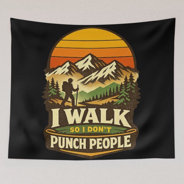 Item preview, I Walk So I Don’t Punch People – Funny Hiking Retro Mountain Sunset Design designed and sold by MartBook.