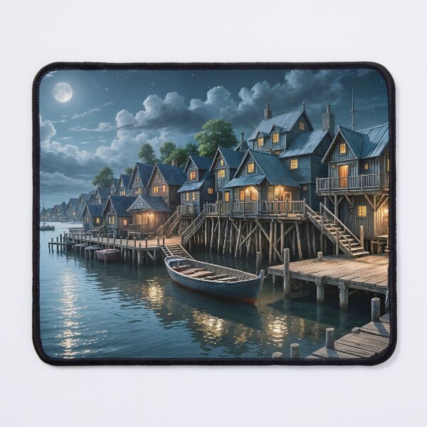 Item preview, Moonlit Coastal Village, Peaceful Harbor Under a Starlit Sky designed and sold by Patricia Johnston.