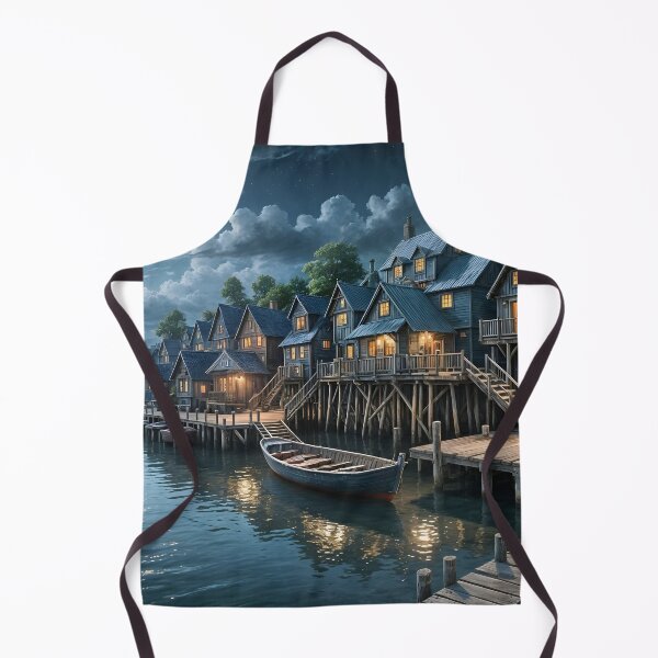 Item preview, Moonlit Coastal Village, Peaceful Harbor Under a Starlit Sky designed and sold by Patricia Johnston.