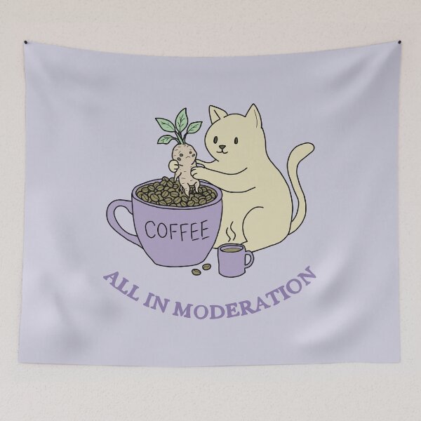Item preview, Coffee Cat and Mandrake Folk Art Illustration designed and sold by LeshanArt.