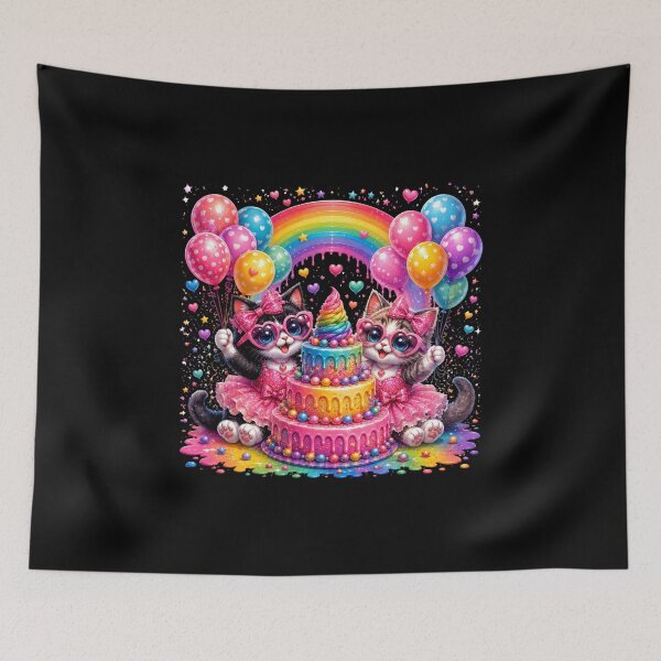 Item preview, Cute Girl Cats Birthday Party Design | Rainbow Kittens with Balloons | Kawaii Pink Cat Cake Art designed and sold by Celebrate & Sparkle.