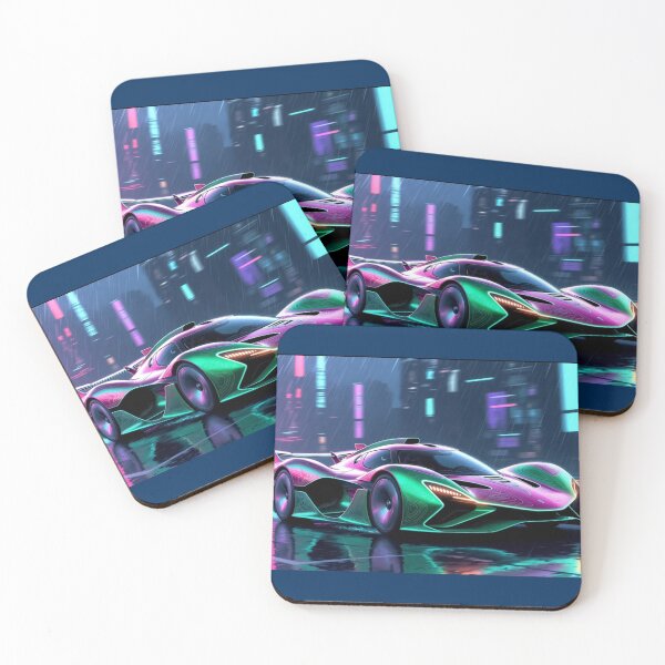 Item preview, Cyberpunk Hypercar Rainy Neon City Art designed and sold by Nexus Space.
