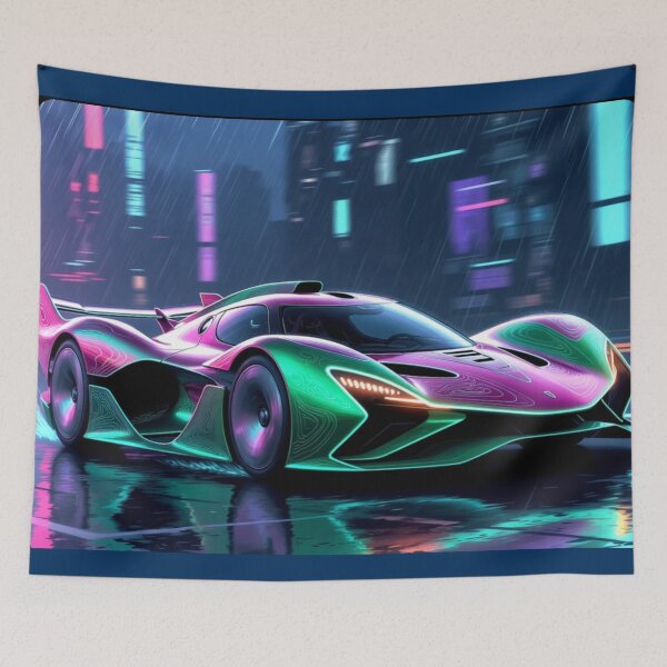 Item preview, Cyberpunk Hypercar Rainy Neon City Art designed and sold by Nexus Space.