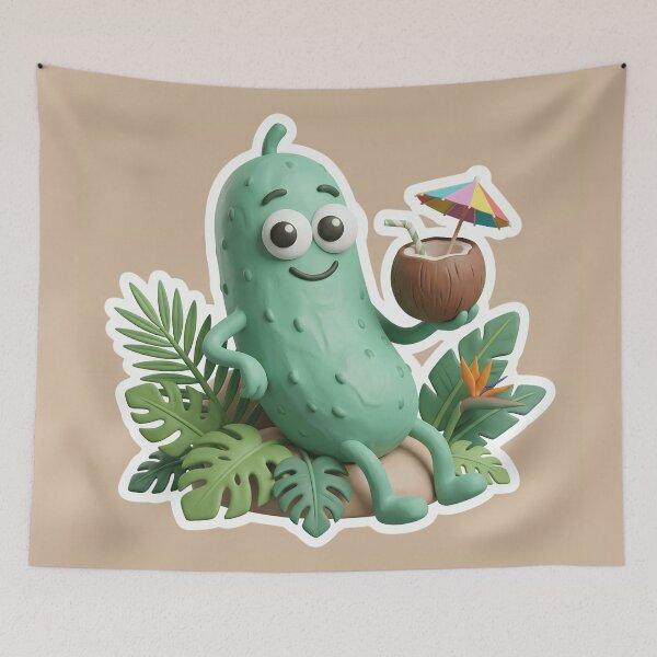 Item preview, Cute Tropical Pickle Cartoon – Funny Summer Vacation Pickle with Coconut Drink, Beach Graphic Tee, Relaxing Sticker Gift designed and sold by Basma Designs | Funny Shirts, Stickers & Mugs.