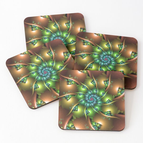 Item preview, Teal and Lime Green Pinwheel Fractal Spiral with Bronze Ribbon Layers designed and sold by pinkal.