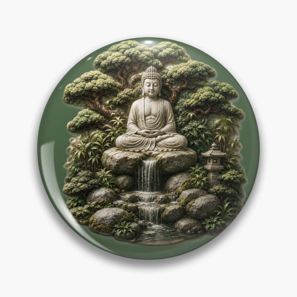 Item preview, 3D Zen Buddha Waterfall – Peaceful Forest Meditation Relief Artwork designed and sold by AstraDrip Studio.