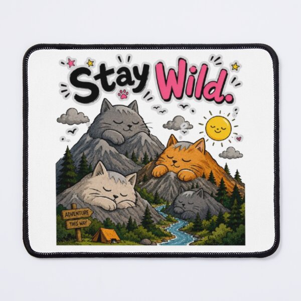 Item preview, Stay Wild Cute Sleeping Cat Mountains Adventure Art designed and sold by Miheerala.