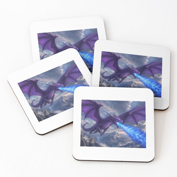 Item preview, Purple Dragon breathing Blue Fire while flying over Mountains designed and sold by RooperRupper.