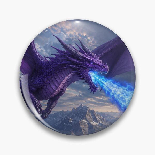 Item preview, Purple Dragon breathing Blue Fire while flying over Mountains designed and sold by RooperRupper.