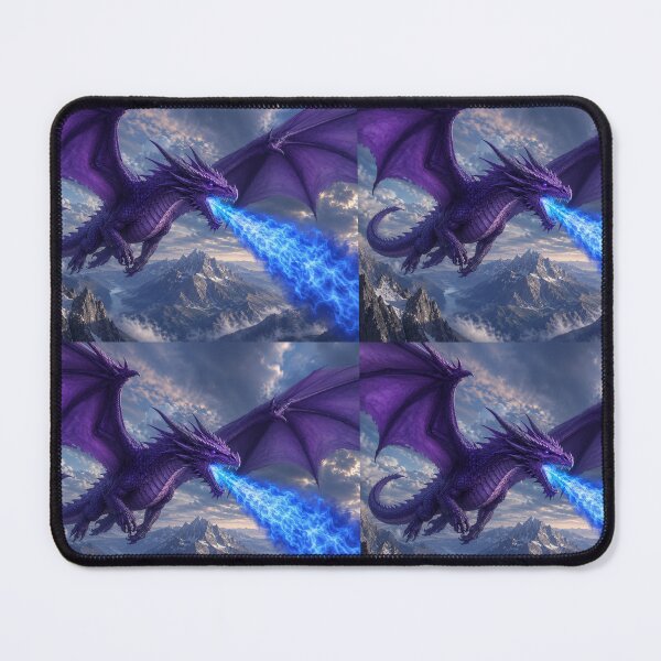 Item preview, Purple Dragon breathing Blue Fire while flying over Mountains designed and sold by RooperRupper.