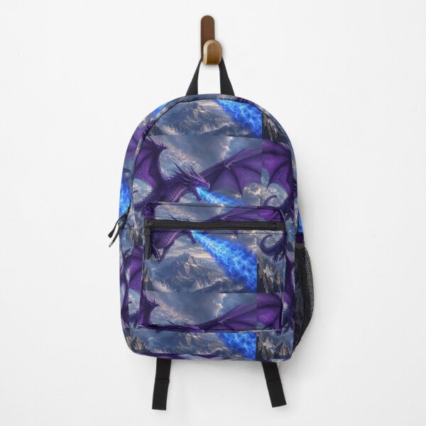 Item preview, Purple Dragon breathing Blue Fire while flying over Mountains designed and sold by RooperRupper.