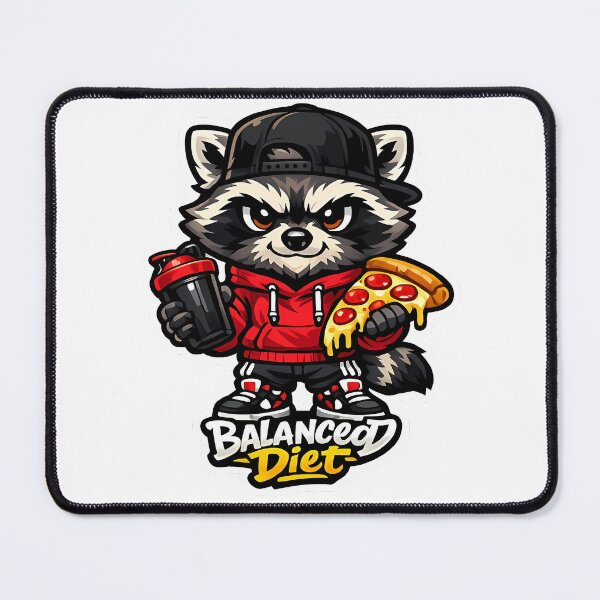 Item preview, Balanced Diet Raccoon – Funny Gym Pizza & Protein Shake Cartoon designed and sold by Aesthicer.