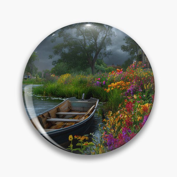 Item preview, Scenic Riverbank with Colorful Flowers and House designed and sold by Artessie.