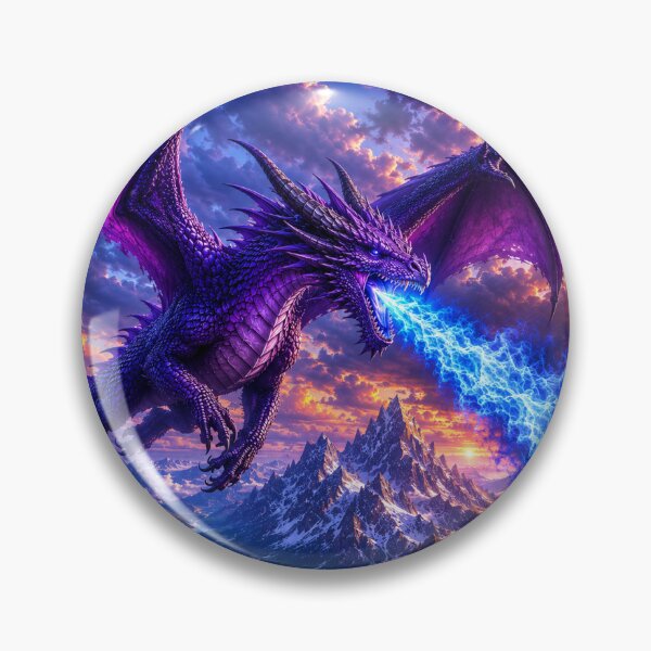 Item preview, Purple Dragon breathing Blue Fire while flying over Snowy Mountains designed and sold by RooperRupper.