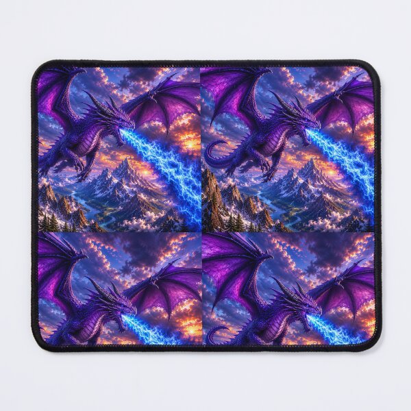 Item preview, Purple Dragon breathing Blue Fire while flying over Snowy Mountains designed and sold by RooperRupper.
