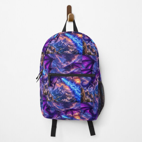 Item preview, Purple Dragon breathing Blue Fire while flying over Snowy Mountains designed and sold by RooperRupper.