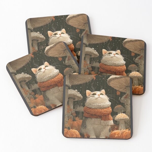 Item preview, Cozy Autumn Cat Art Print, Mushroom Forest Fall Cat Illustration designed and sold by Moody Vibes Studio.