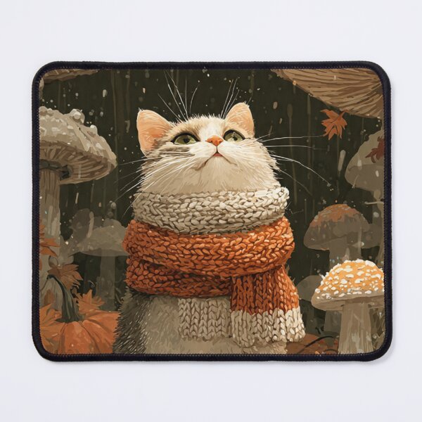 Item preview, Cozy Autumn Cat Art Print, Mushroom Forest Fall Cat Illustration designed and sold by Moody Vibes Studio.