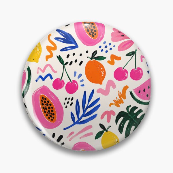 Item preview, Colorful Tropical Fruit Pattern | Pink Papaya Lemon Cherry Watermelon Botanical Print | Summer Abstract Aesthetic | Whimsical Fruit Illustration designed and sold by poppet103.