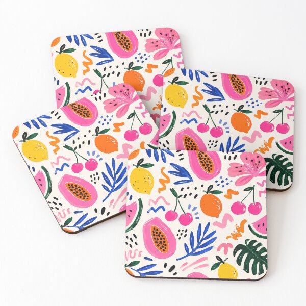 Item preview, Colorful Tropical Fruit Pattern | Pink Papaya Lemon Cherry Watermelon Botanical Print | Summer Abstract Aesthetic | Whimsical Fruit Illustration designed and sold by poppet103.