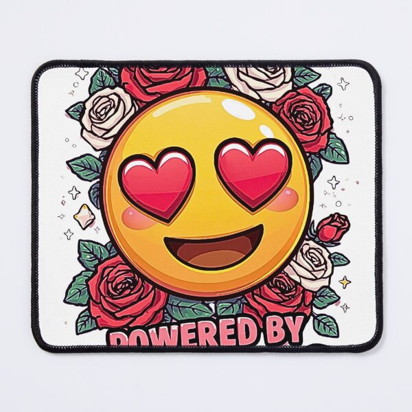 Item preview, Powered By Crushes – Heart-Eyes Emoji Romantic Cartoon T-Shirt Design designed and sold by MerchWSzpilkach.
