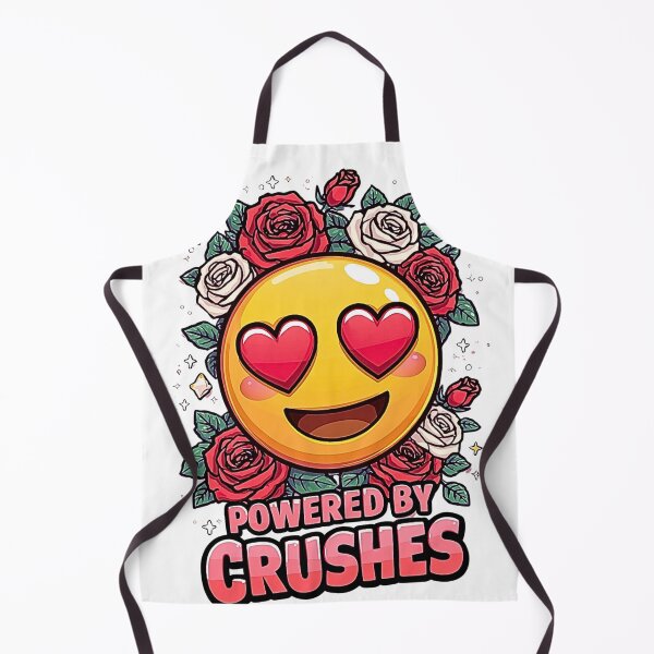 Item preview, Powered By Crushes – Heart-Eyes Emoji Romantic Cartoon T-Shirt Design designed and sold by MerchWSzpilkach.