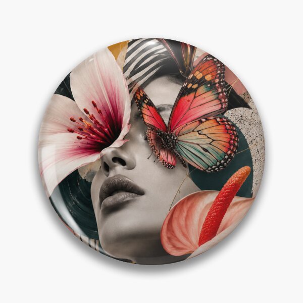 Item preview, Woman Pink Lily Butterfly Coral Flowers Geometric Wall Art Print designed and sold by Leogasup.