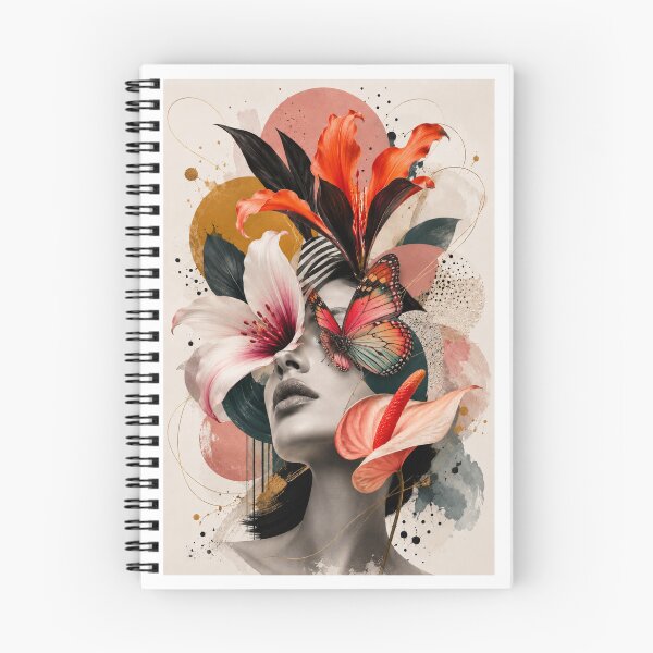 Item preview, Woman Pink Lily Butterfly Coral Flowers Geometric Wall Art Print designed and sold by Leogasup.