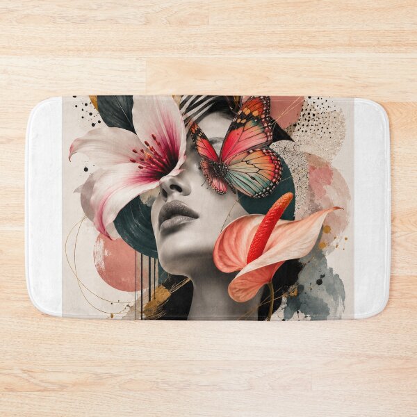 Item preview, Woman Pink Lily Butterfly Coral Flowers Geometric Wall Art Print designed and sold by Leogasup.