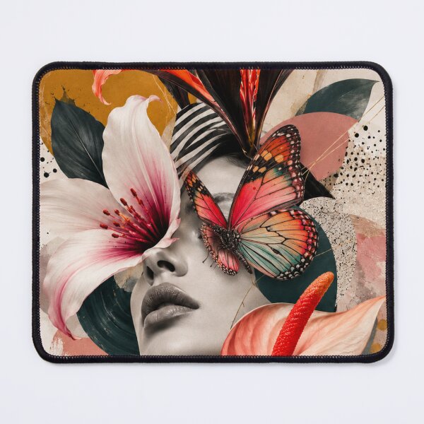Item preview, Woman Pink Lily Butterfly Coral Flowers Geometric Wall Art Print designed and sold by Leogasup.