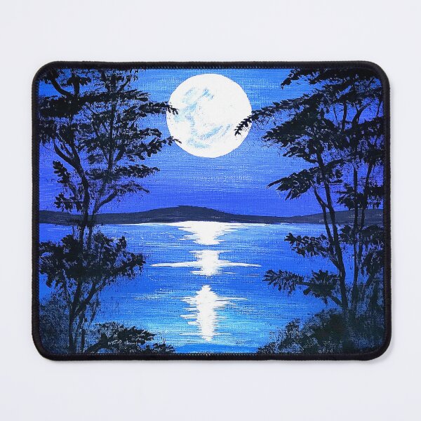 Item preview, Blue Moonlit Lake — Full Moon Night Landscape, Lake Reflection Art Print designed and sold by ArtByShoonya.
