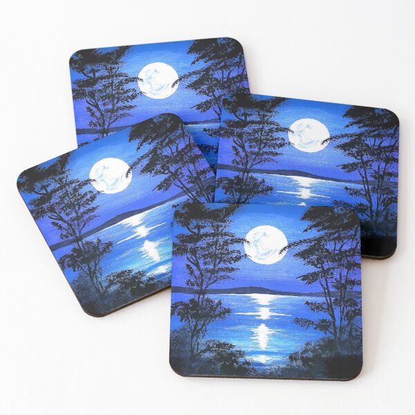 Item preview, Blue Moonlit Lake — Full Moon Night Landscape, Lake Reflection Art Print designed and sold by ShooNyaArtStudio.