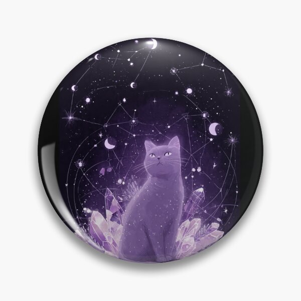 Item preview, Celestial Cat Art Print, Purple Crystal Moon Phase Witchy Wall Decor designed and sold by Moody Vibes Studio.
