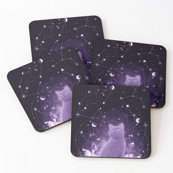 Item preview, Celestial Cat Art Print, Purple Crystal Moon Phase Witchy Wall Decor designed and sold by Luna's World - Moody Vibes Studio.