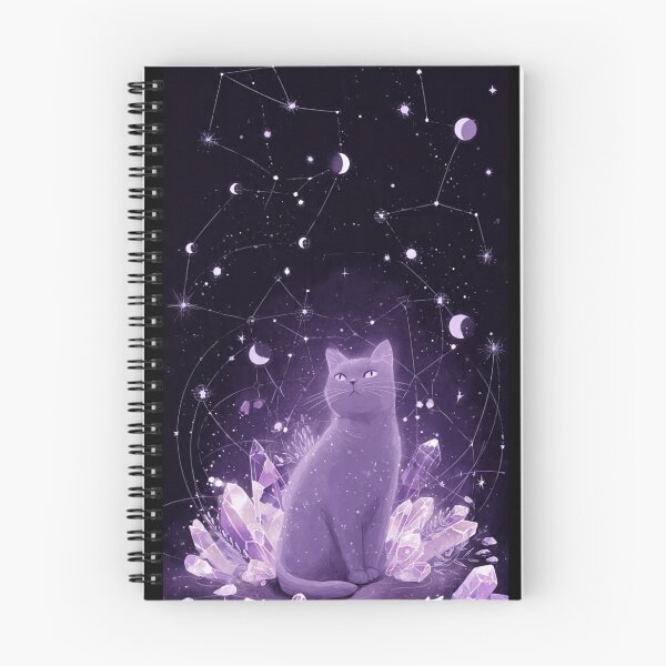 Item preview, Celestial Cat Art Print, Purple Crystal Moon Phase Witchy Wall Decor designed and sold by Moody Vibes Studio.