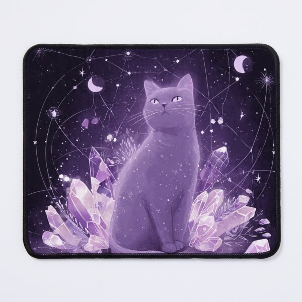 Item preview, Celestial Cat Art Print, Purple Crystal Moon Phase Witchy Wall Decor designed and sold by Moody Vibes Studio.