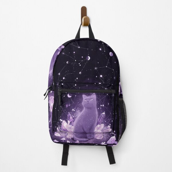 Item preview, Celestial Cat Art Print, Purple Crystal Moon Phase Witchy Wall Decor designed and sold by Moody Vibes Studio.