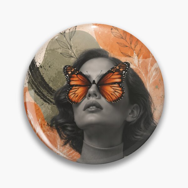 Item preview, Woman Orange Butterfly Eyes Warm Watercolor Line Flowers Art Print designed and sold by Leogasup.