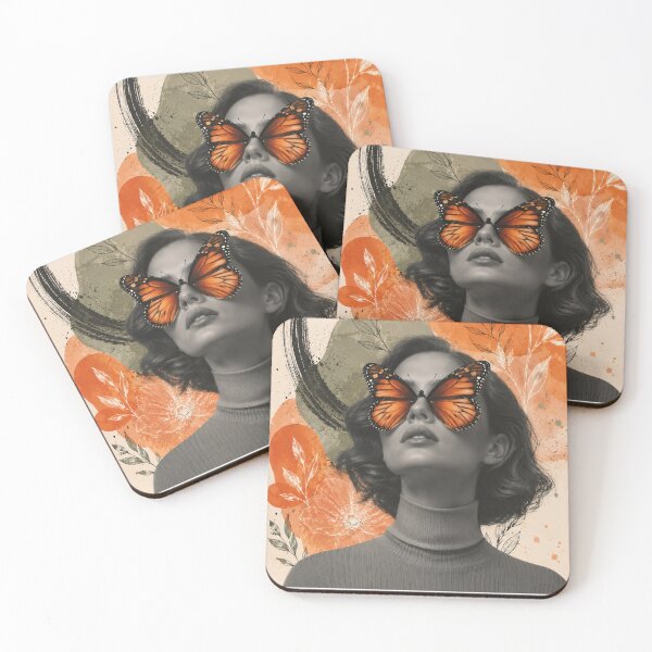Item preview, Woman Orange Butterfly Eyes Warm Watercolor Line Flowers Art Print designed and sold by Leogasup.