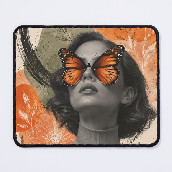 Item preview, Woman Orange Butterfly Eyes Warm Watercolor Line Flowers Art Print designed and sold by Leogasup.