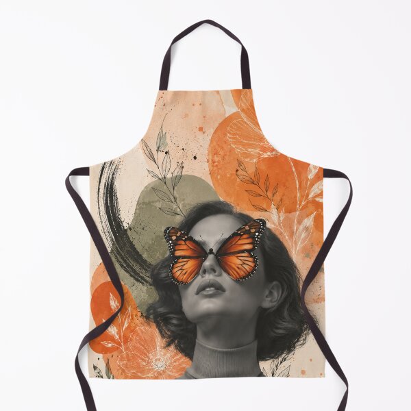 Item preview, Woman Orange Butterfly Eyes Warm Watercolor Line Flowers Art Print designed and sold by Leogasup.
