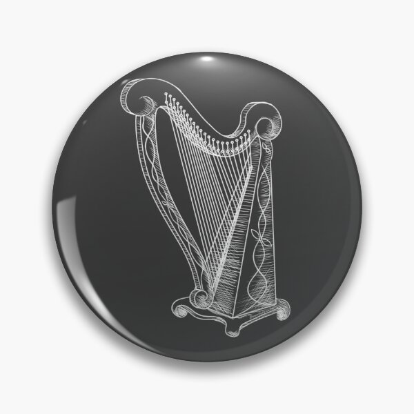 Item preview, Celtic harp sketch style white designed and sold by AssortedDrawings.