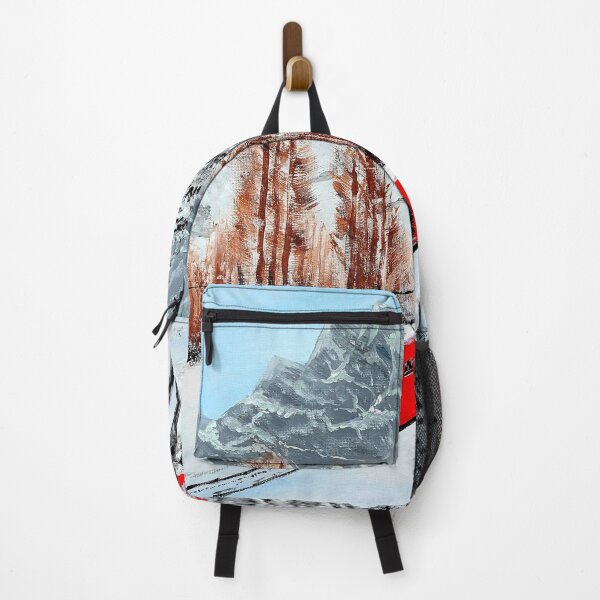 Item preview, Red Alpine Train — Winter Mountain Landscape, Snow Scene Art Print designed and sold by ArtByShoonya.