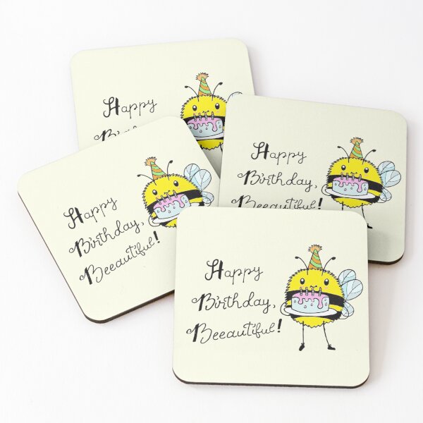 Item preview, Happy Birthday Beeutiful Cute Kawaii Bee Pun Card designed and sold by TinyPawDesigns.