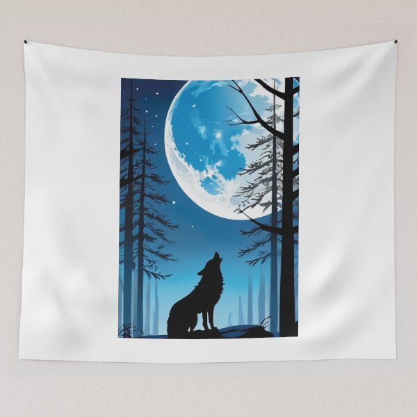 Item preview, Art - Solitary Wolf, Dreamlike and Melancholic Night Scene designed and sold by AnimeShin.