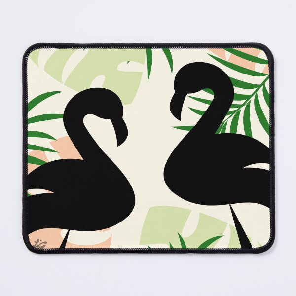Item preview, Tropical Flamingo Silhouette With Summer Color Palm Leaves Pattern Background designed and sold by studioart.