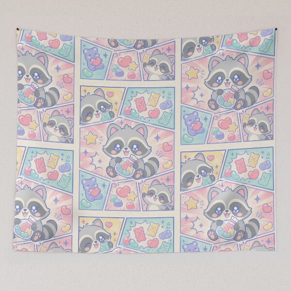 Item preview, Kawaii Raccoon Candy Gummies Pop Panels designed and sold by Gift Phrase Studio.