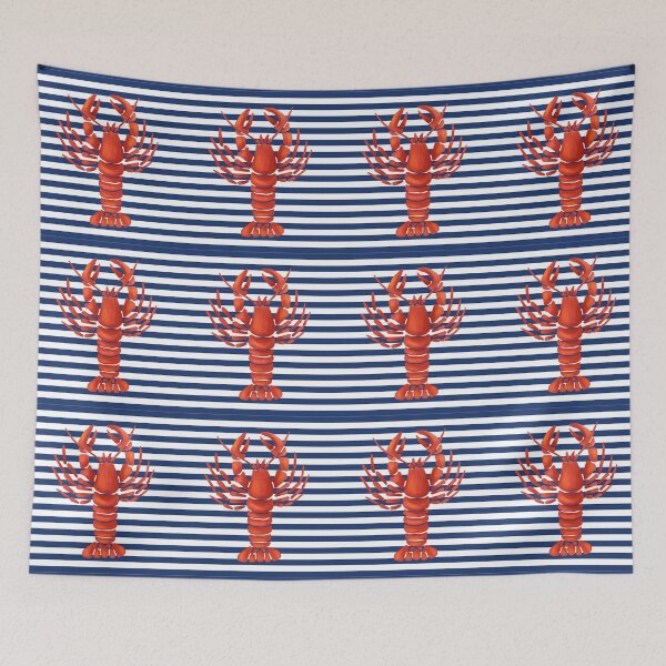Item preview, Nantucket Style with Red Lobster Blue Stripes designed and sold by The Retromotel.