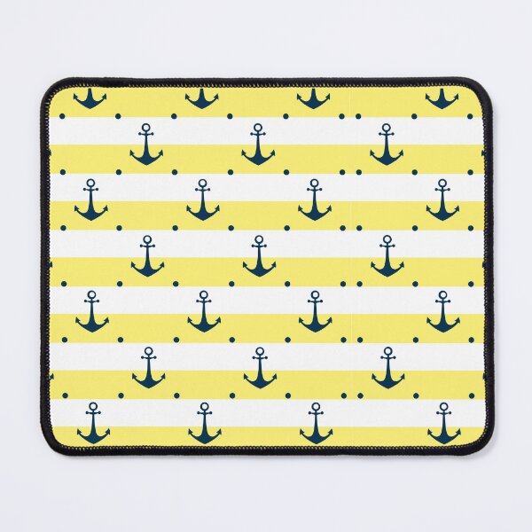 Item preview, Ocean Vibe with Navy Anchors on Yellow Stripes designed and sold by The Retromotel.